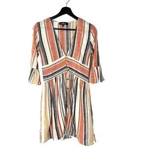 Lulus Cabana in Cabo Multicolor Stripe Short Long Sleeve Dress Small